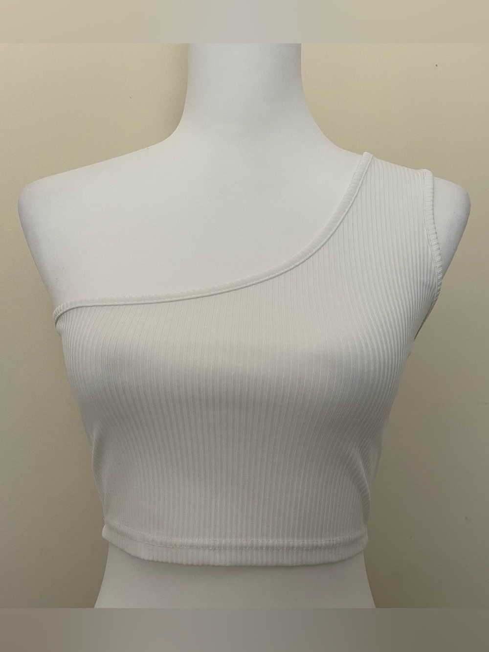 SHEIN White Ribbed One-Shoulder Crop Top, Size M